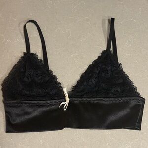 Black Lace Bralette with satin trim and bow detail